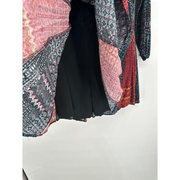 Boho Patchwork Dress Small Mini Deep V Artistic Country Cowgirl Lined Flowy - Picture 9 of 10